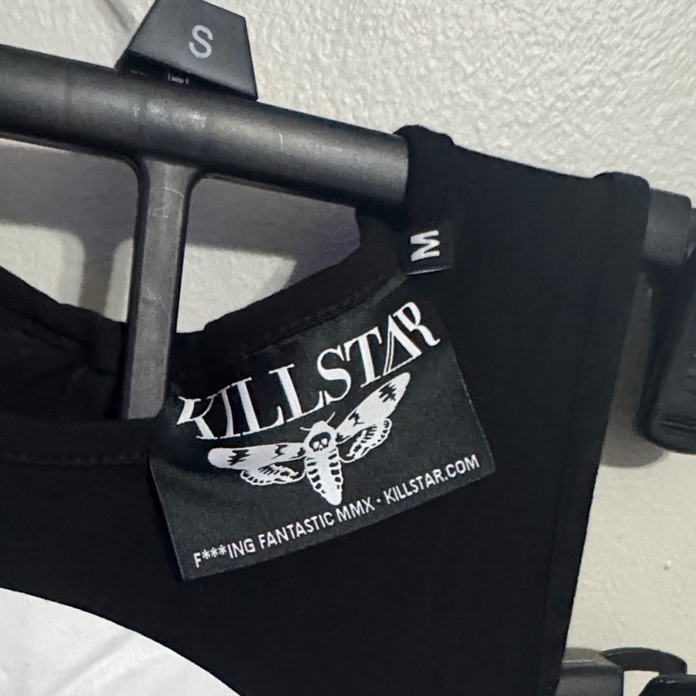 Killstar Black Dress with White Sad Face Pattern - Picture 3 of 3